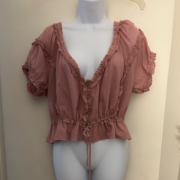 Free People Tops - Free People Pink Ruffled Blouse